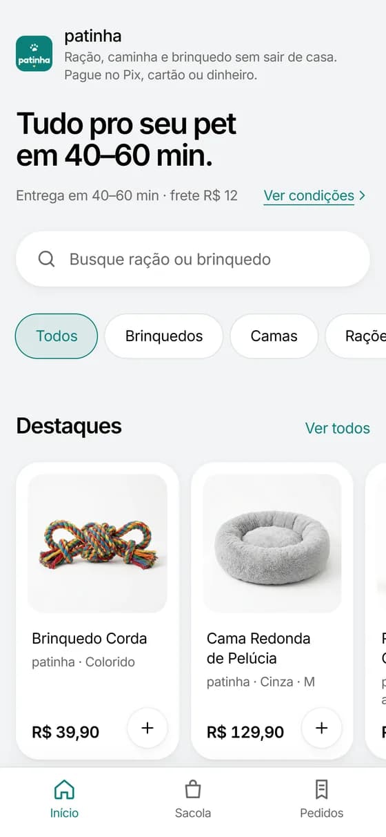 Loja patinha com logo e cor da marca aplicadas